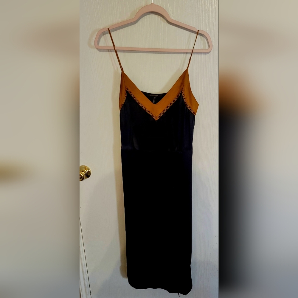 Scotch & Soda Star Watcher Midi Length Wrap Over Slip SILK Dress Black Size M - Picture 3 of 13